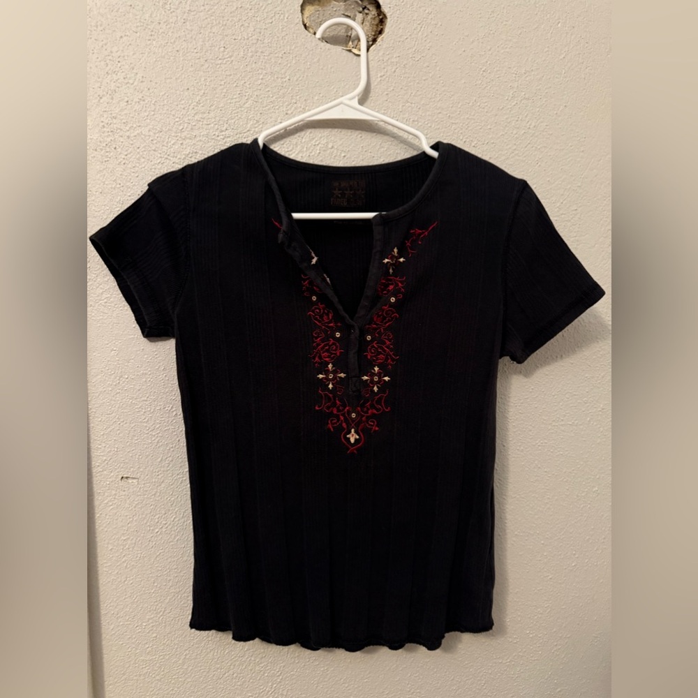 Embroidered Black Top